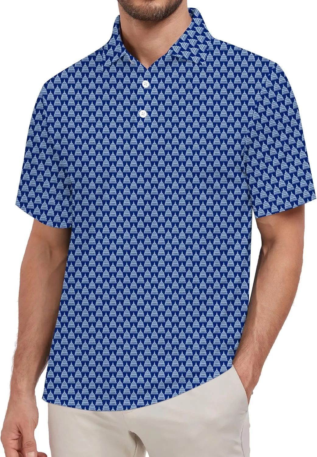 Mens Golf Shirt Relaxed Fit Printed Short Sleeve Performance Moisture Wicking Polo Shirt (S - 4XL)