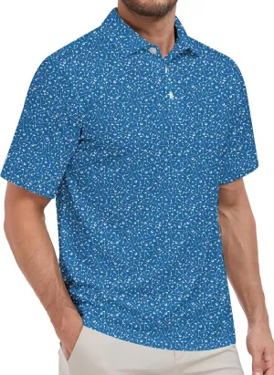 Mens Golf Shirt Relaxed Fit Printed Short Sleeve Performance Moisture Wicking Polo Shirt (S - 4XL)