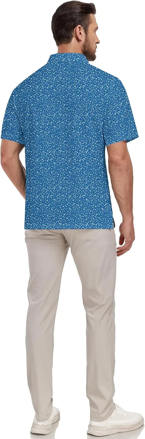 Mens Golf Shirt Relaxed Fit Printed Short Sleeve Performance Moisture Wicking Polo Shirt (S - 4XL)
