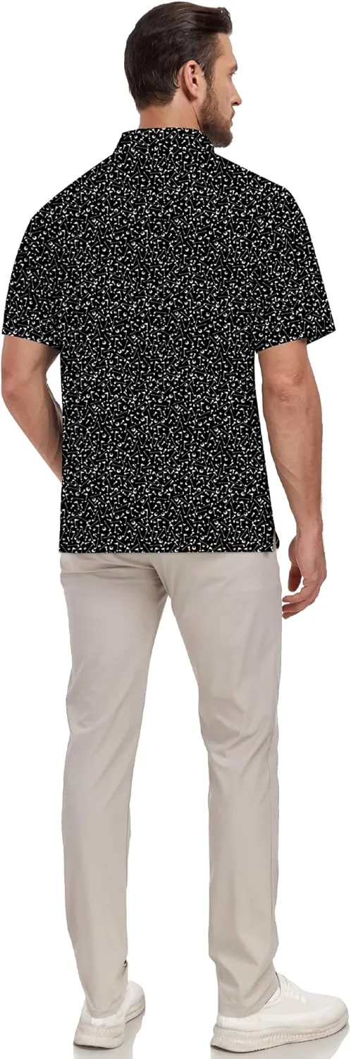 Mens Golf Shirt Relaxed Fit Printed Short Sleeve Performance Moisture Wicking Polo Shirt (S - 4XL)