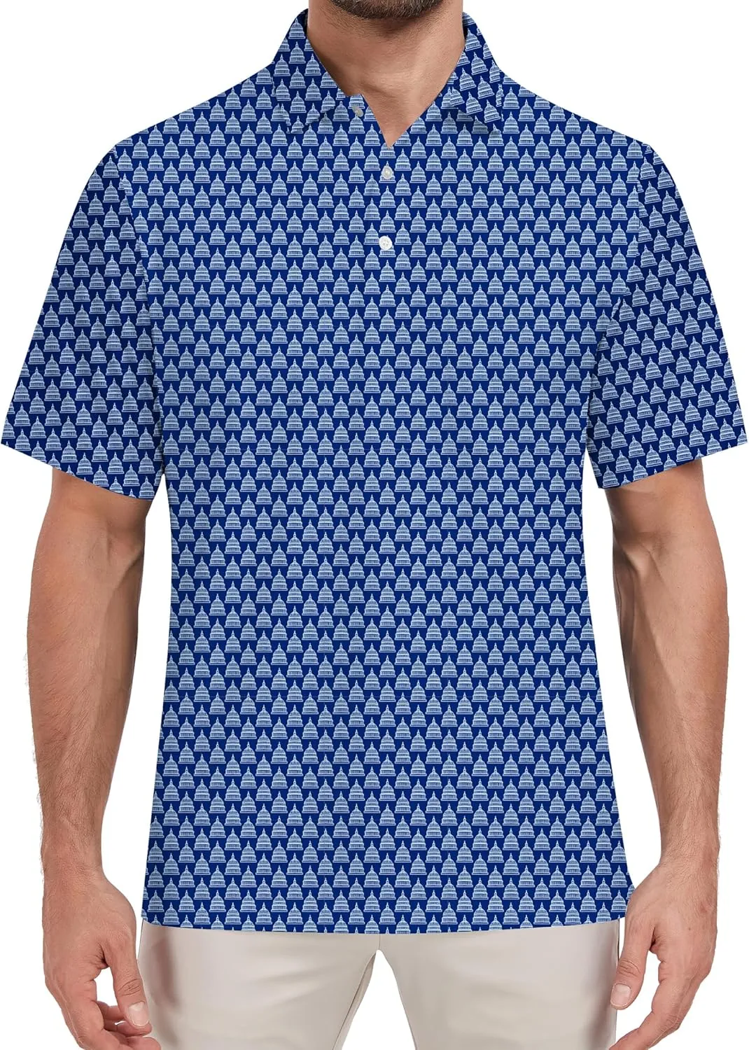 Mens Golf Shirt Relaxed Fit Printed Short Sleeve Performance Moisture Wicking Polo Shirt (S - 4XL)