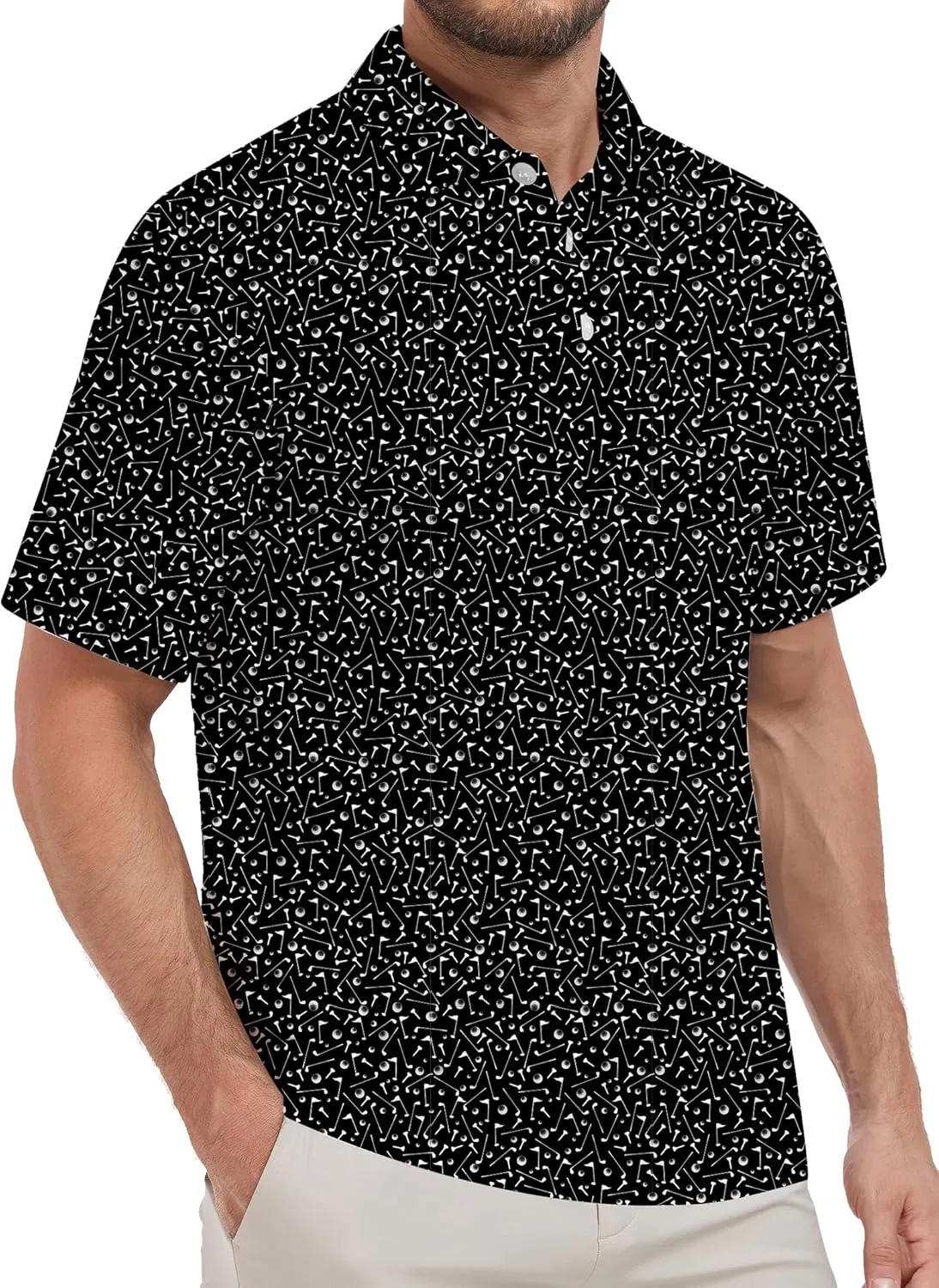 Mens Golf Shirt Relaxed Fit Printed Short Sleeve Performance Moisture Wicking Polo Shirt (S - 4XL)