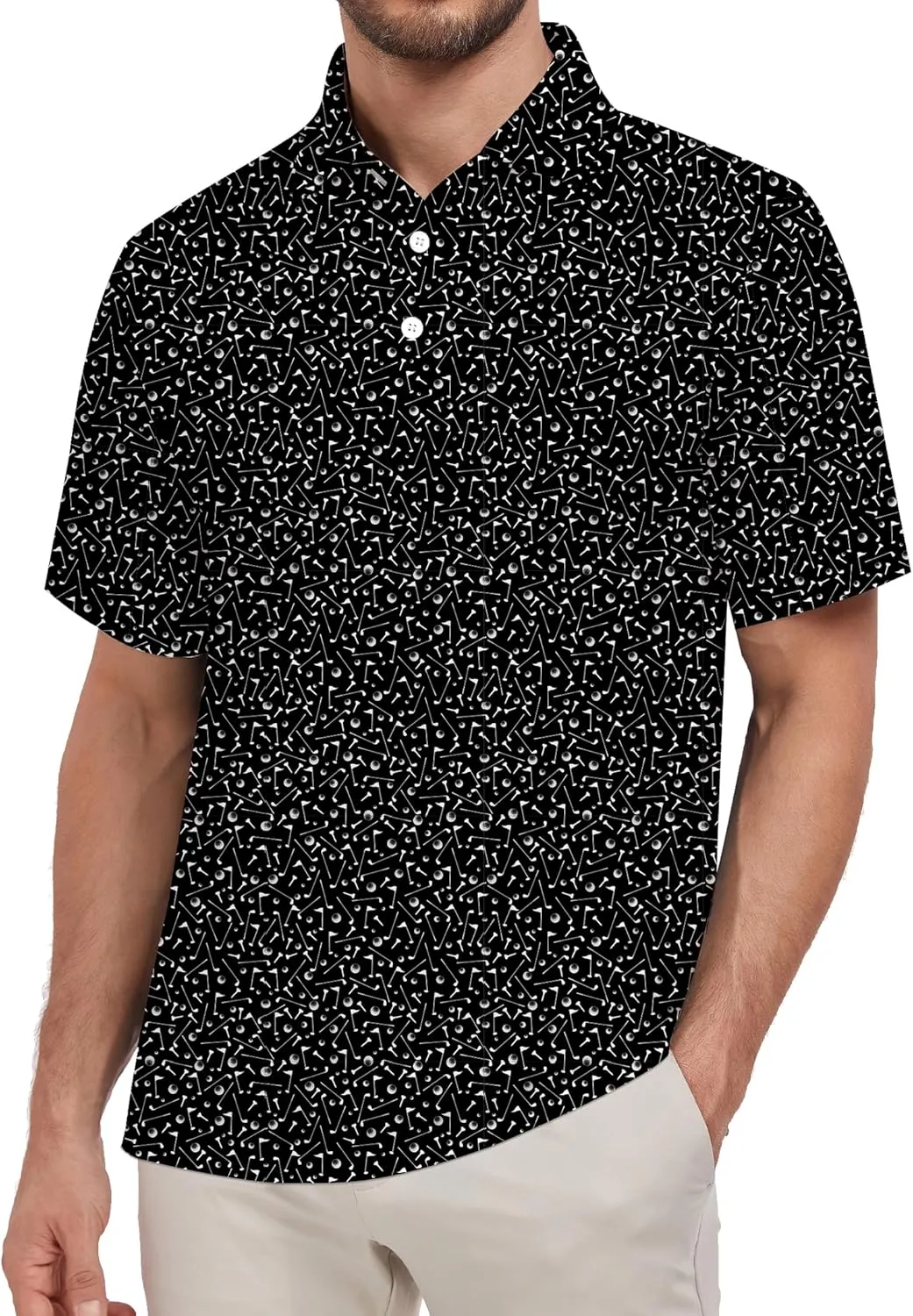 Mens Golf Shirt Relaxed Fit Printed Short Sleeve Performance Moisture Wicking Polo Shirt (S - 4XL)