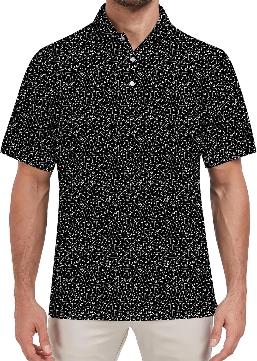 Mens Golf Shirt Relaxed Fit Printed Short Sleeve Performance Moisture Wicking Polo Shirt (S - 4XL)