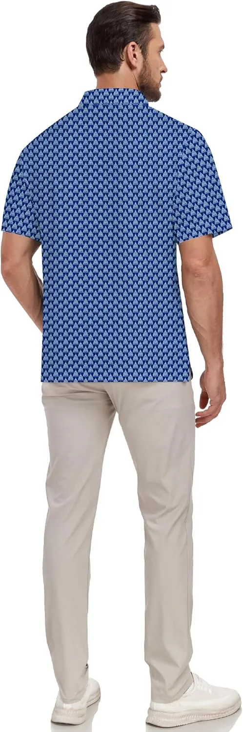 Mens Golf Shirt Relaxed Fit Printed Short Sleeve Performance Moisture Wicking Polo Shirt (S - 4XL)