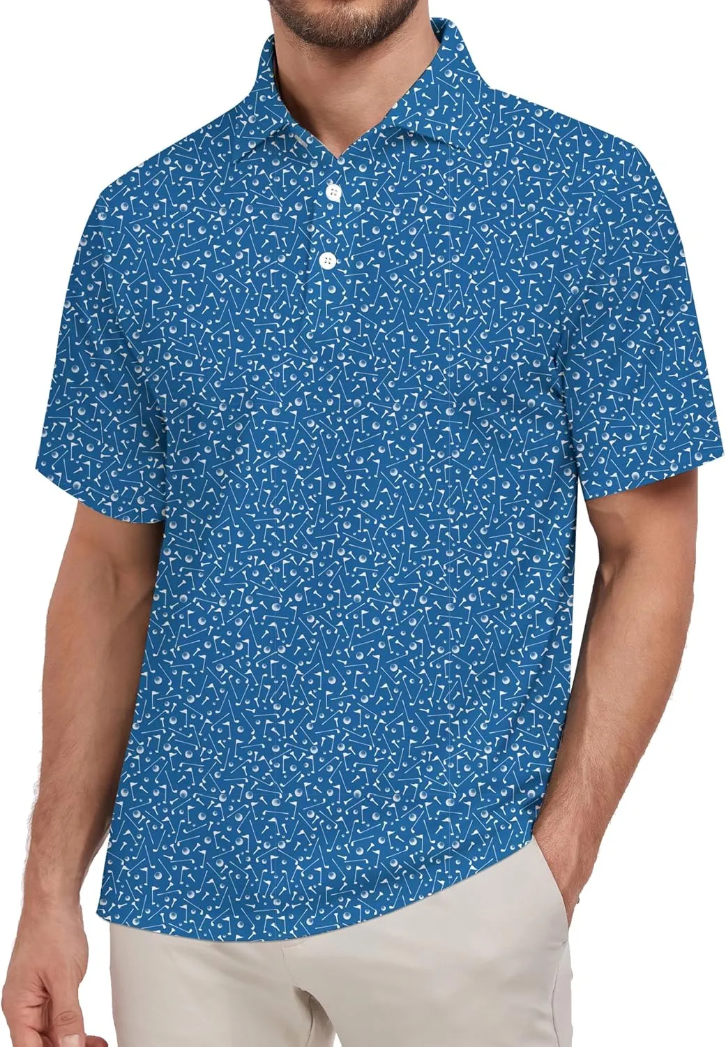 Mens Golf Shirt Relaxed Fit Printed Short Sleeve Performance Moisture Wicking Polo Shirt (S - 4XL)