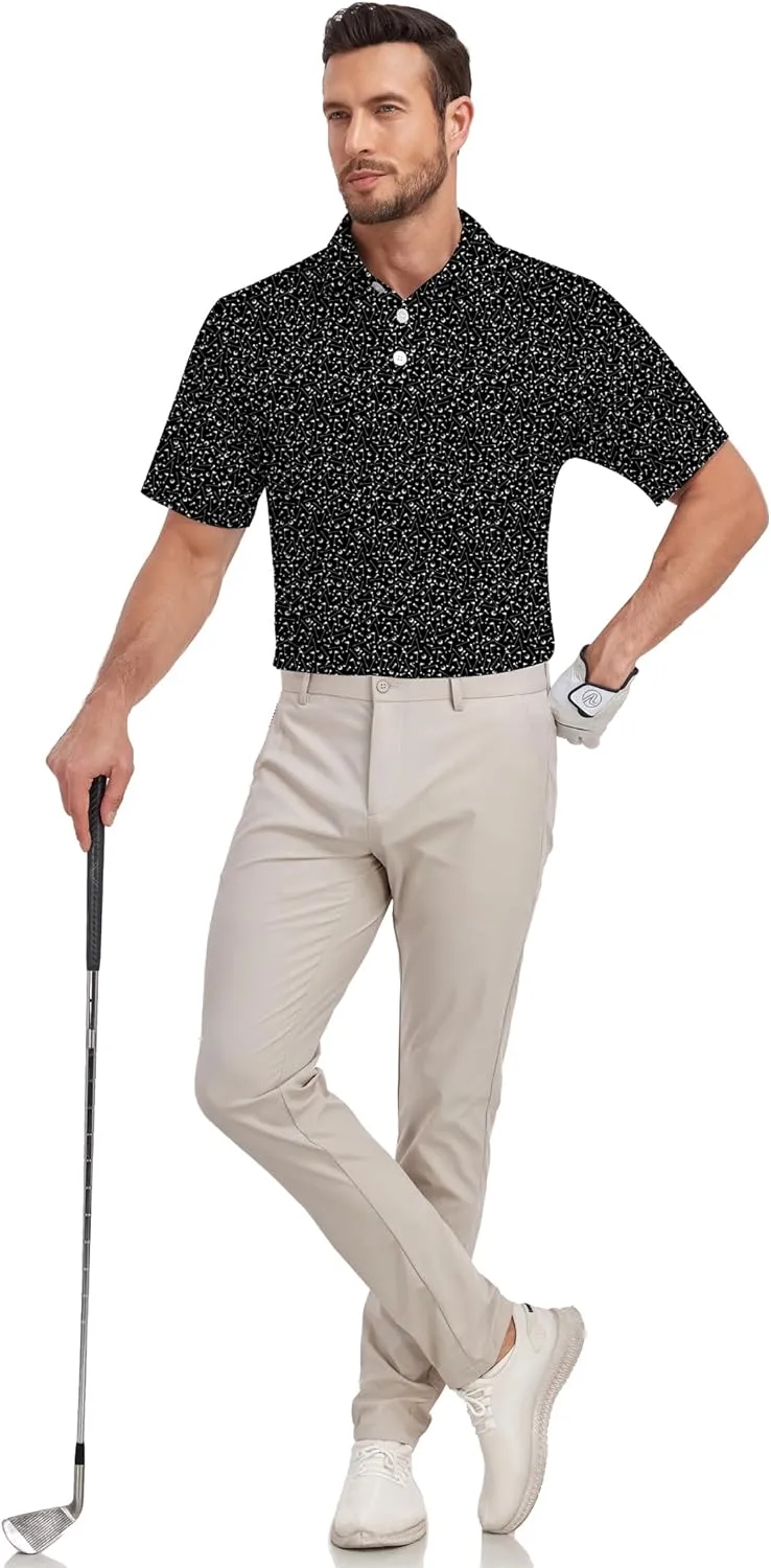 Mens Golf Shirt Relaxed Fit Printed Short Sleeve Performance Moisture Wicking Polo Shirt (S - 4XL)