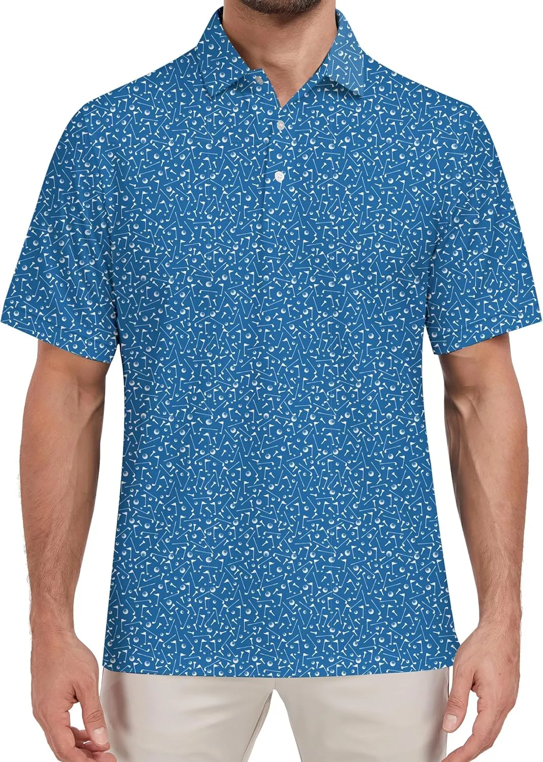 Mens Golf Shirt Relaxed Fit Printed Short Sleeve Performance Moisture Wicking Polo Shirt (S - 4XL)