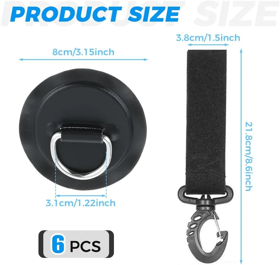 Mgoodoo Stainless Steel D-Ring Patch, 6 Pairs of Paddle Clips and D-Ring PVC Patches, NO Glue Included