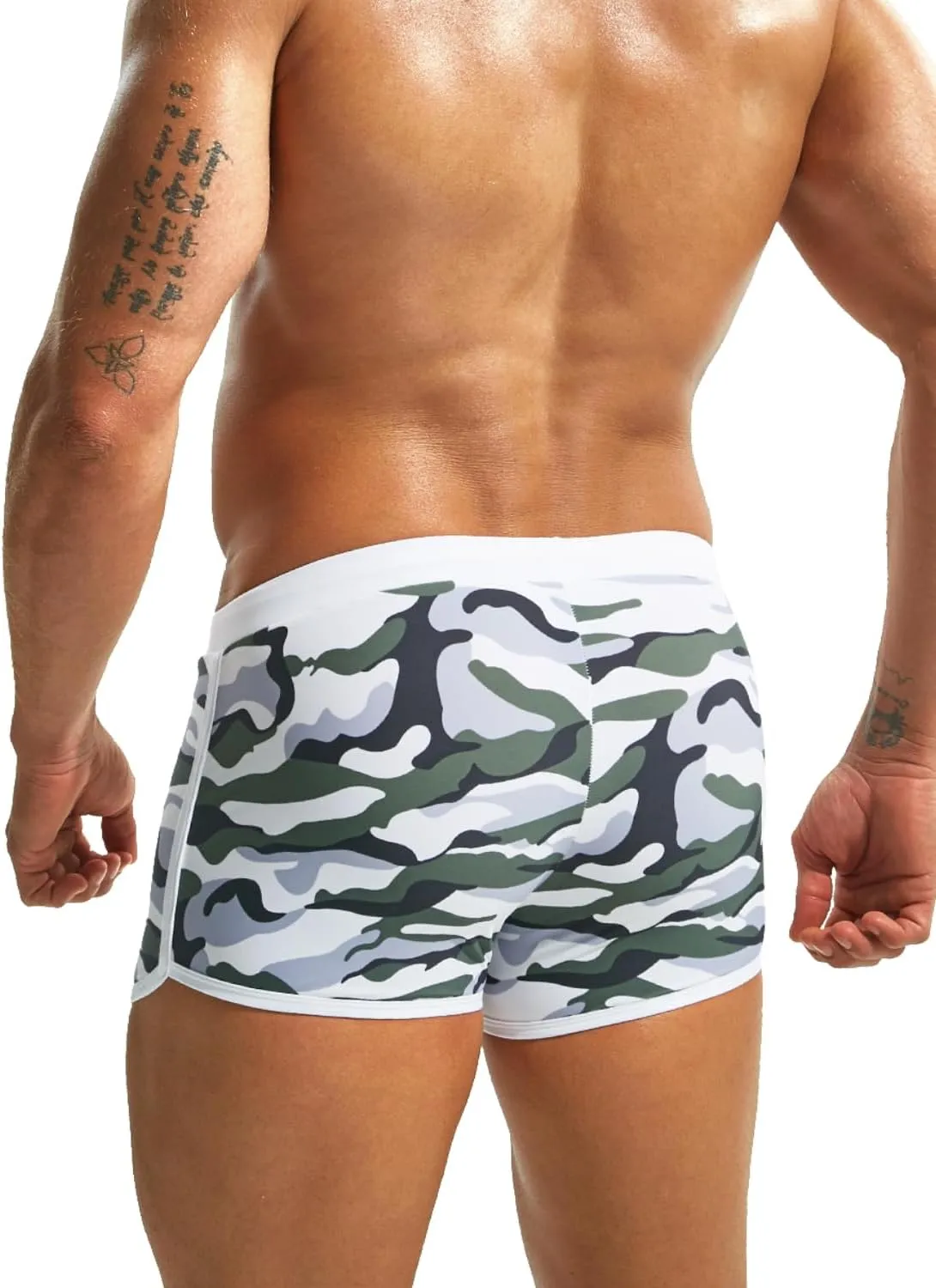 MIZOK Mens Hot Prints Swimwear Shorts Swimsuit Boxer Brief Long Thunk