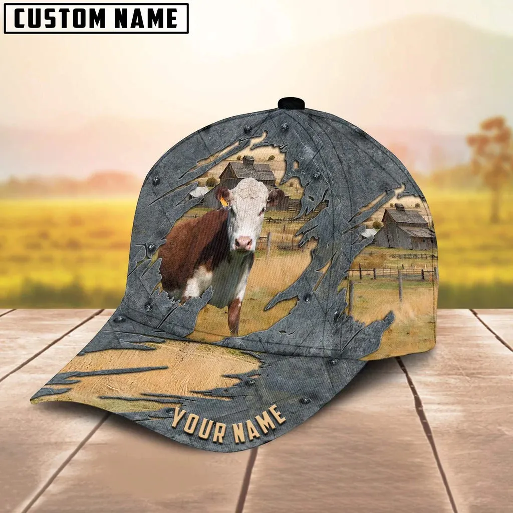 Personalized Name Hereford Cap Hat For Dad, Farm Cap Hat, Baseball Cow Hat