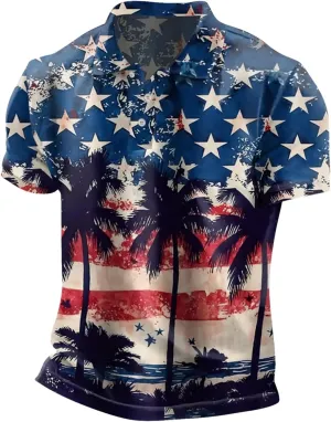 Polo Shirts for Men American Flag Patriotic Short Sleeve Performance Golf Shirt Dry Fit 4th of July USA Gym T-Shirts