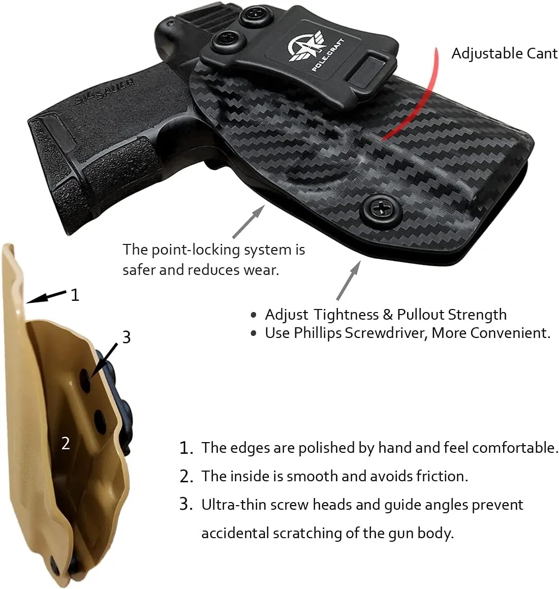 Sig P365 Holster IWB Kydex Custom Fit: Sig Sauer P365 / P365 SAS / P365 X Pistol - Inside Waistband - Adj. Cant Retention - Cover Mag-Button - No Wear - No Jitter