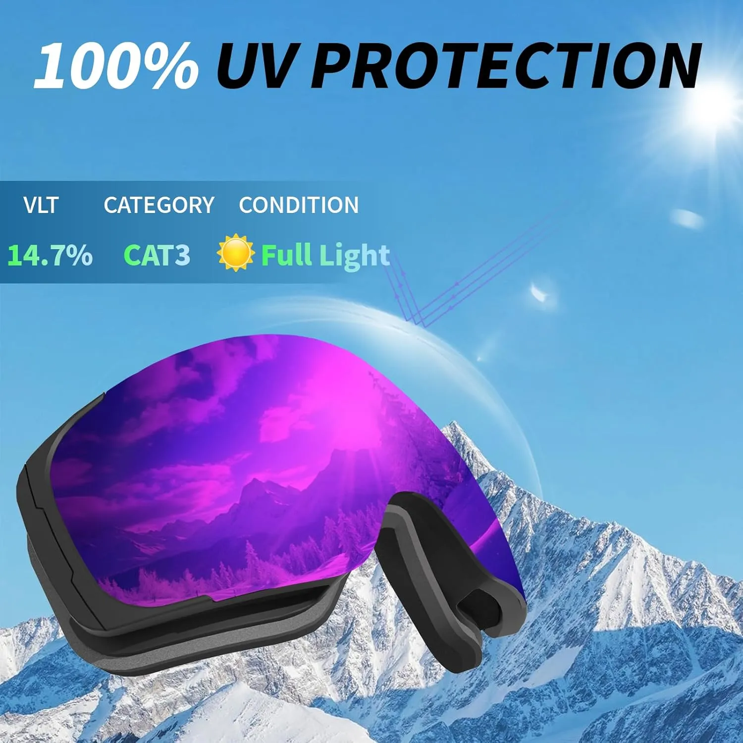 Ski Goggles for Men Women Adult & Youth, OTG Snowboard Goggles Anti Fog, Snow Goggles UV Protection Wide Vision