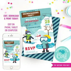 Snowboarding Party Invitation | Winter Party Invitation