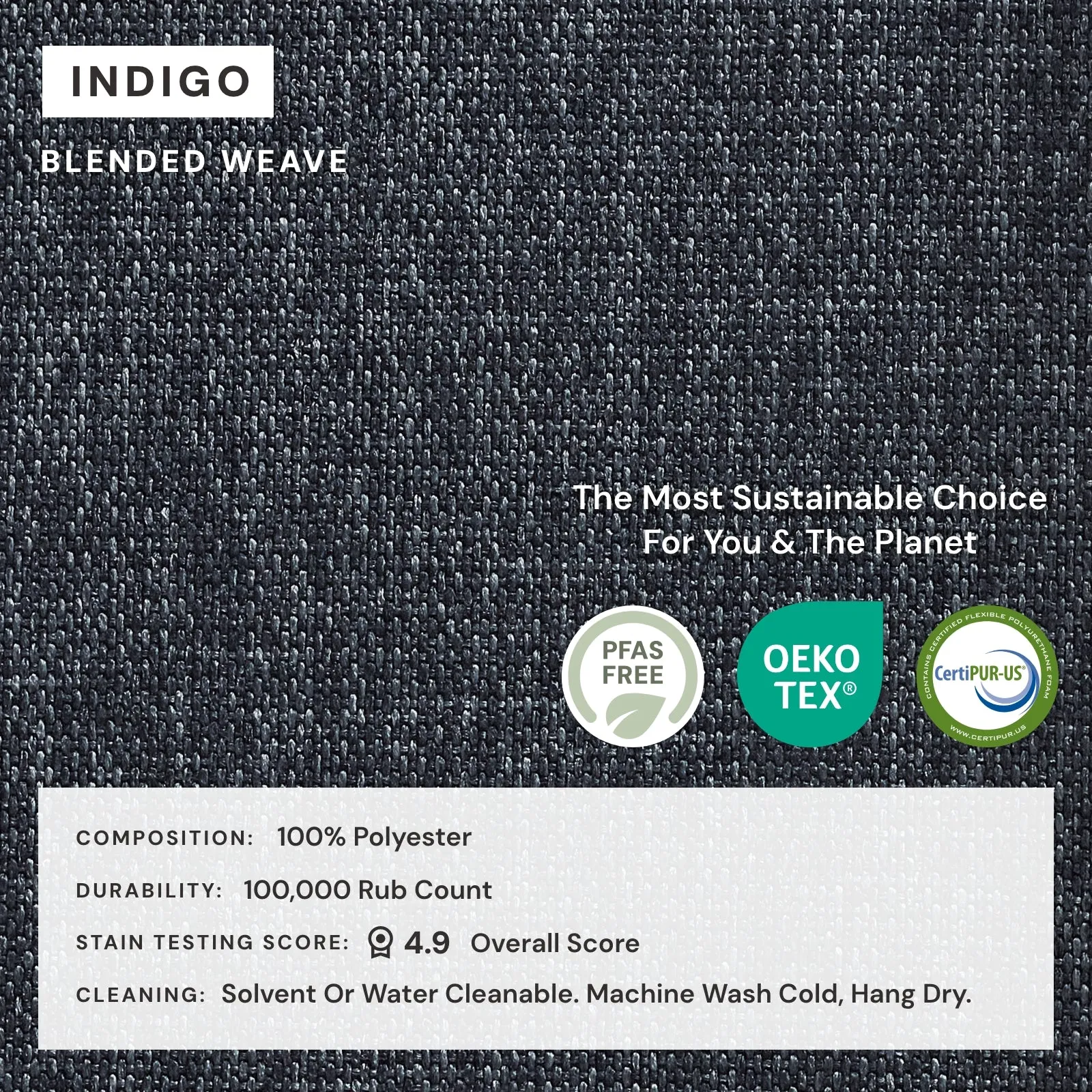 Square Performance Accent Pillow 20 x 20 | Blended Weave in Indigo