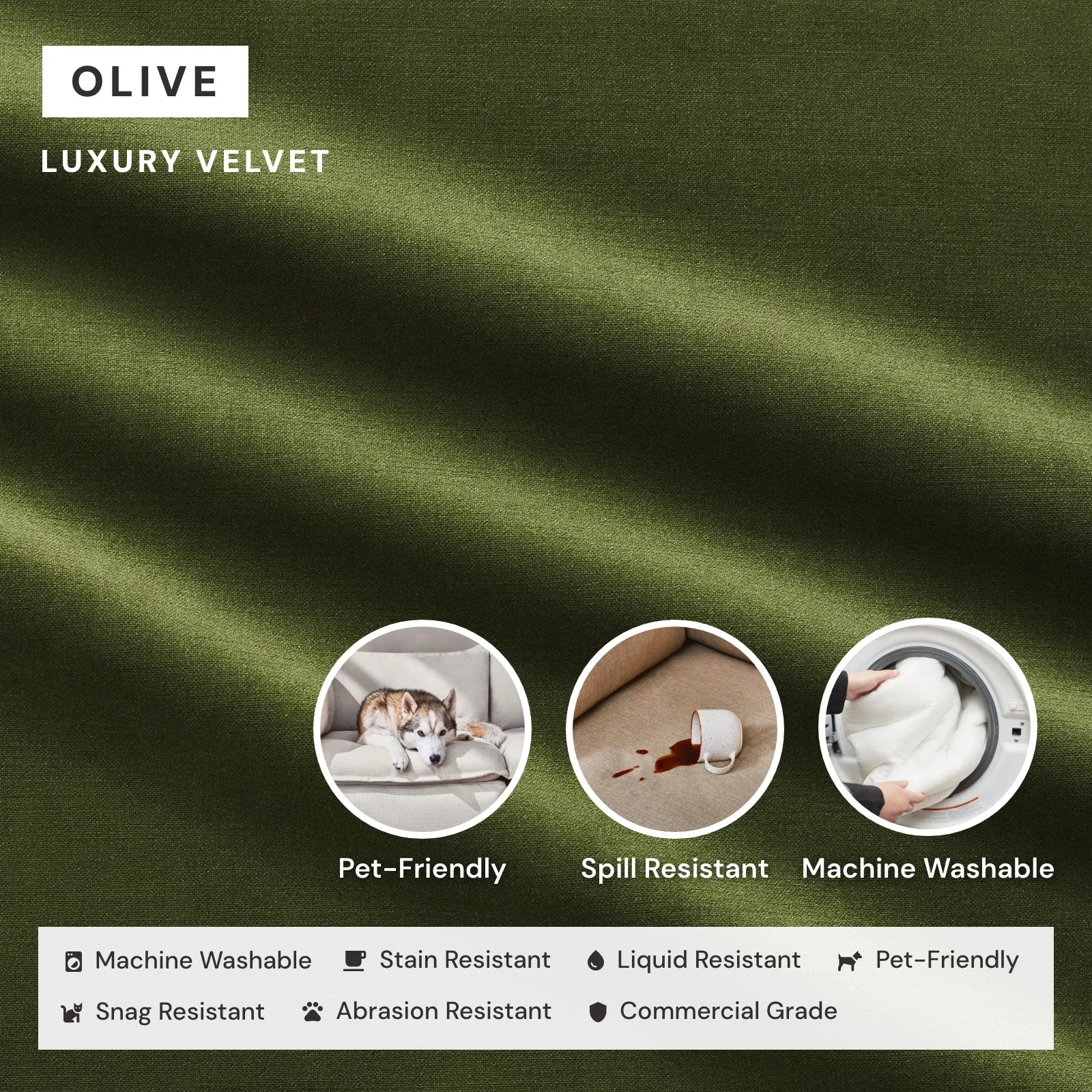Square Performance Accent Pillow 20 x 20 | Luxury Velvet in Olive