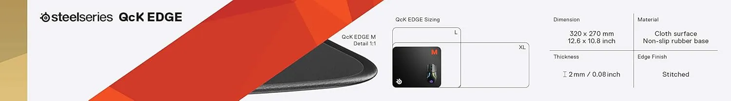SteelSeries QcK Gaming Mouse Pad - Medium Stitched Edge Cloth - Extra Durable - Optimized For Gaming Sensors - Black