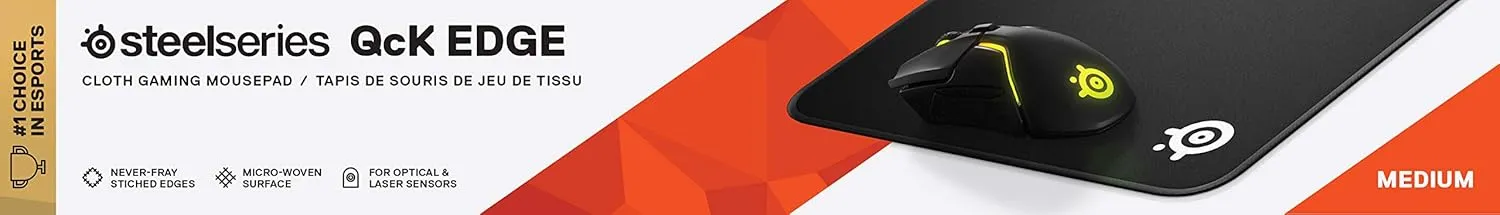 SteelSeries QcK Gaming Mouse Pad - Medium Stitched Edge Cloth - Extra Durable - Optimized For Gaming Sensors - Black
