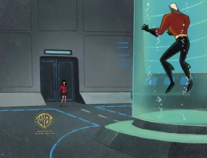 Superman the Animated Series Original Production Cel on Original Background: Lois Lane and Aquaman