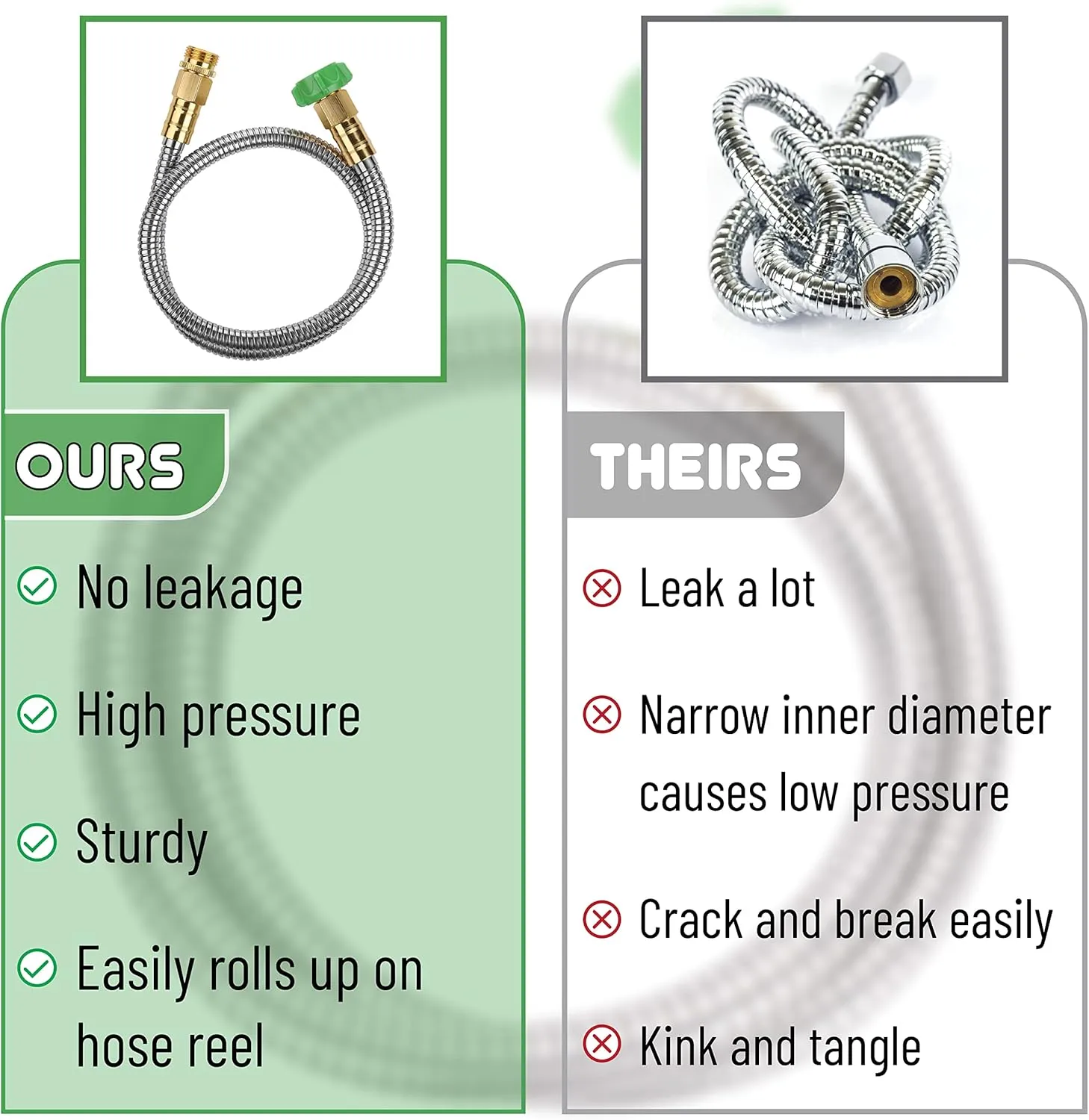 UNCO- Short Garden Hose, 3 Feet, Heavy Duty Stainless Steel Hose, Water, Metal Garden Hose, Outdoor, Non Kink Hose, Durable Flexible Hose, Lightweight