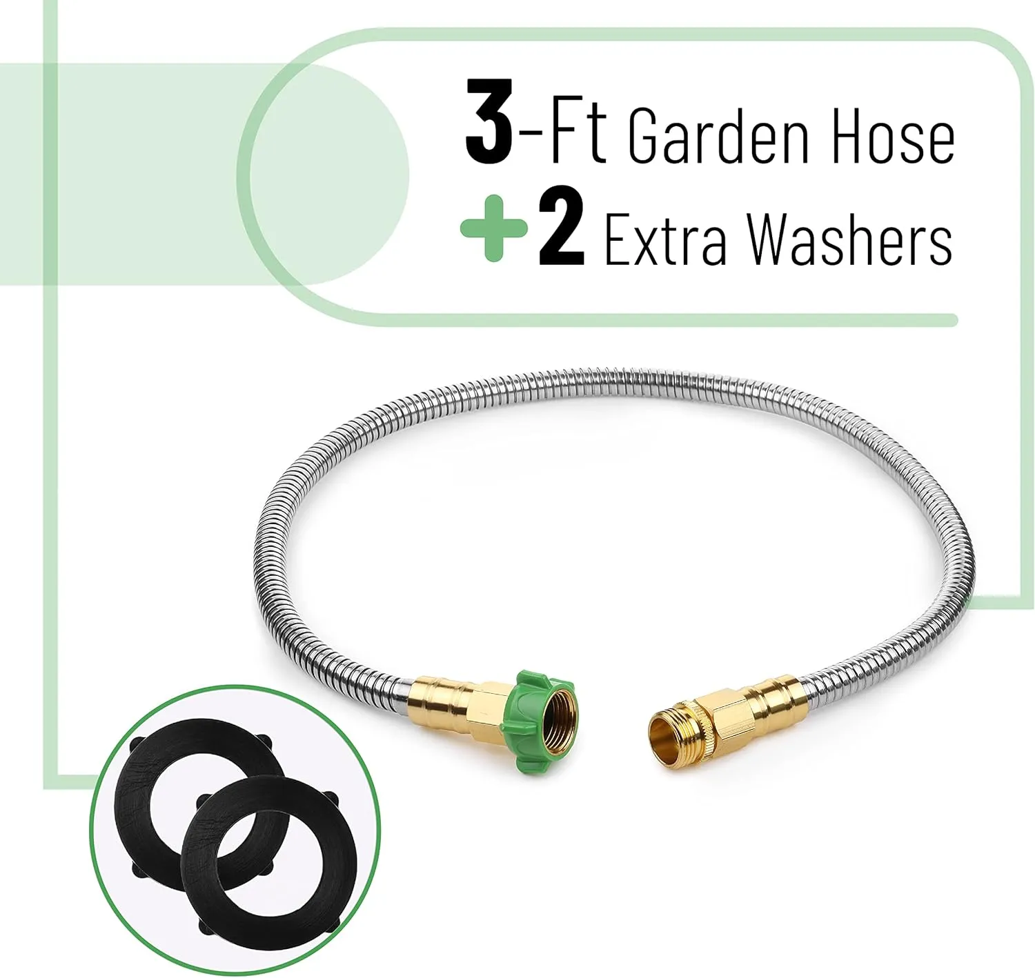 UNCO- Short Garden Hose, 3 Feet, Heavy Duty Stainless Steel Hose, Water, Metal Garden Hose, Outdoor, Non Kink Hose, Durable Flexible Hose, Lightweight