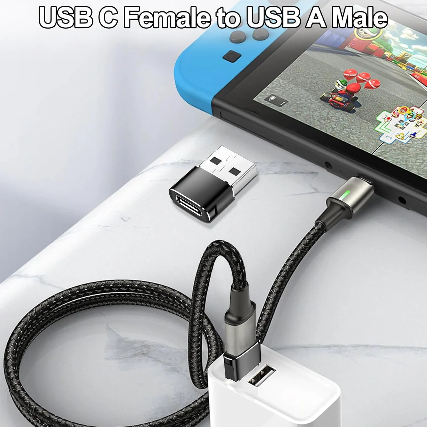USB to USB C Adapter,Type C Female to A Male OTG Charger Converter for iPhone 16 15 14 13 Pro Max,Samsung S24 S23,PlayStation 4,Apple Watch Ultra 8 9,AirPods,iPad,Car Play-Black