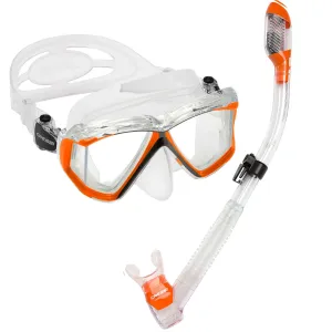 Used Cressi Pano 4 Mask Supernova Dry Adult Snorkel Set - Clear / Orange