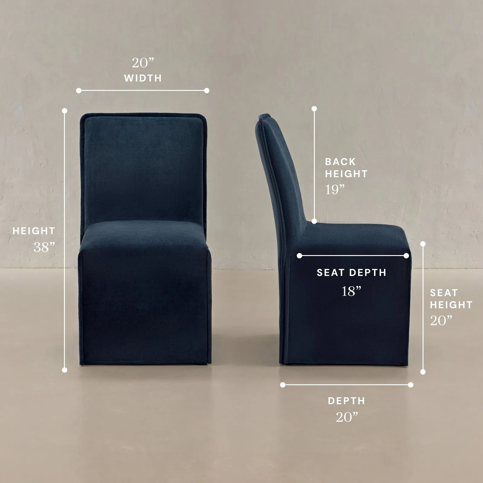 Washable Upholstered Dining Chair | 19” Back Height in Sumi (Set of 2)